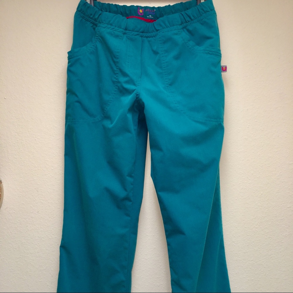 URBANE Ultimate Scrub Pants Teal XSM Elastic & Tie - Picture 7 of 8